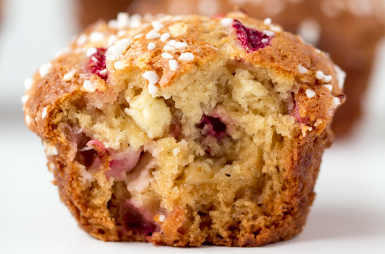 Bakery Style Strawberry & White Chocolate Muffins