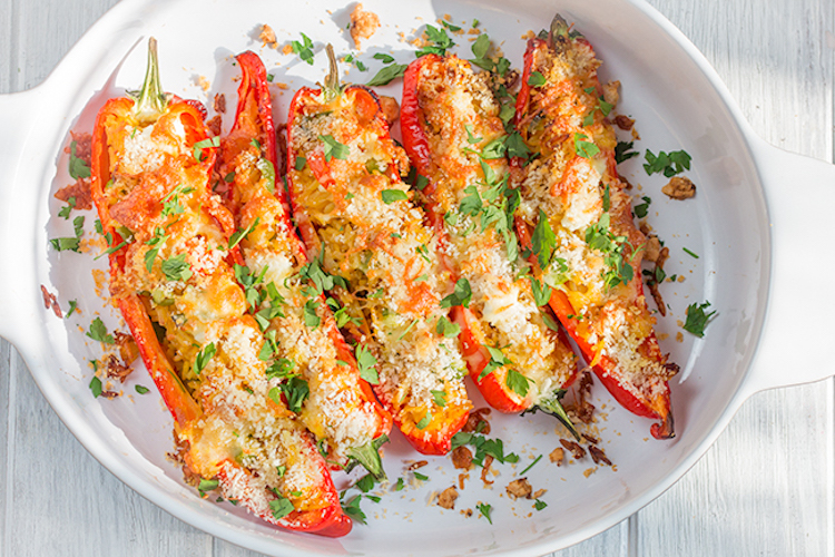 Greek-ish Stuffed Peppers (Vegetarian make-ahead meal)