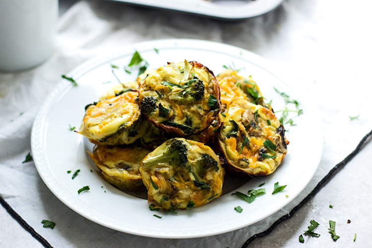 Spinach, Mushroom, and Broccoli Frittatas with Cheddar and Greek Yogurt