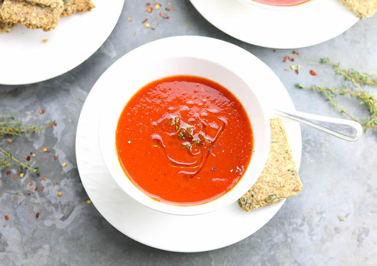 Chilled Roast Pepper Soup with Seed Crackers