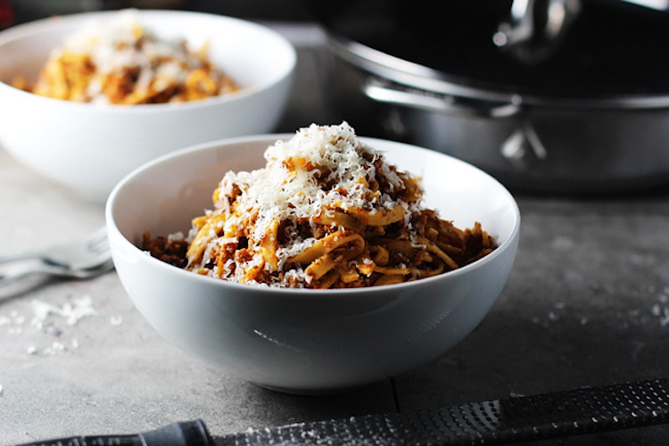 Healthier Chicken Bolognese with Linguini