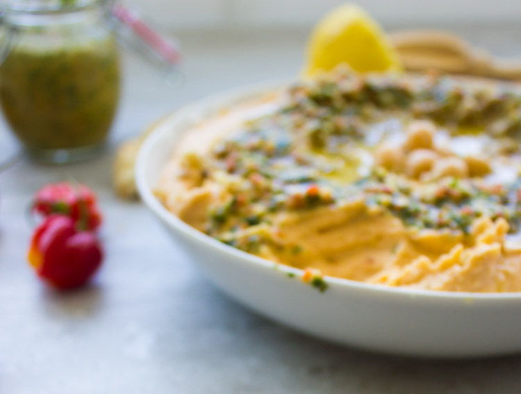 Sweet Potato Hummus With Moroccan Walnut Harissa